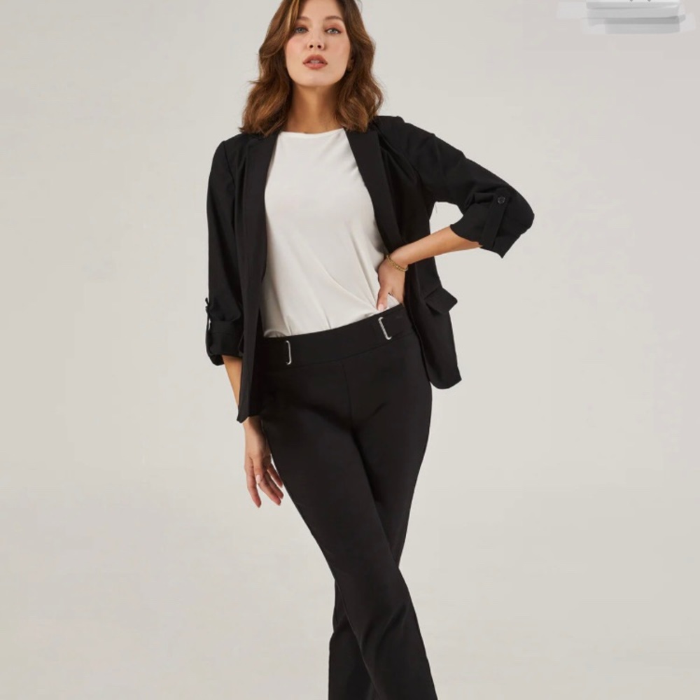🖤 89TH + MADISON Roll Tab Sleeve Silky Black Blazer w/Open Front Size 2X 🖤